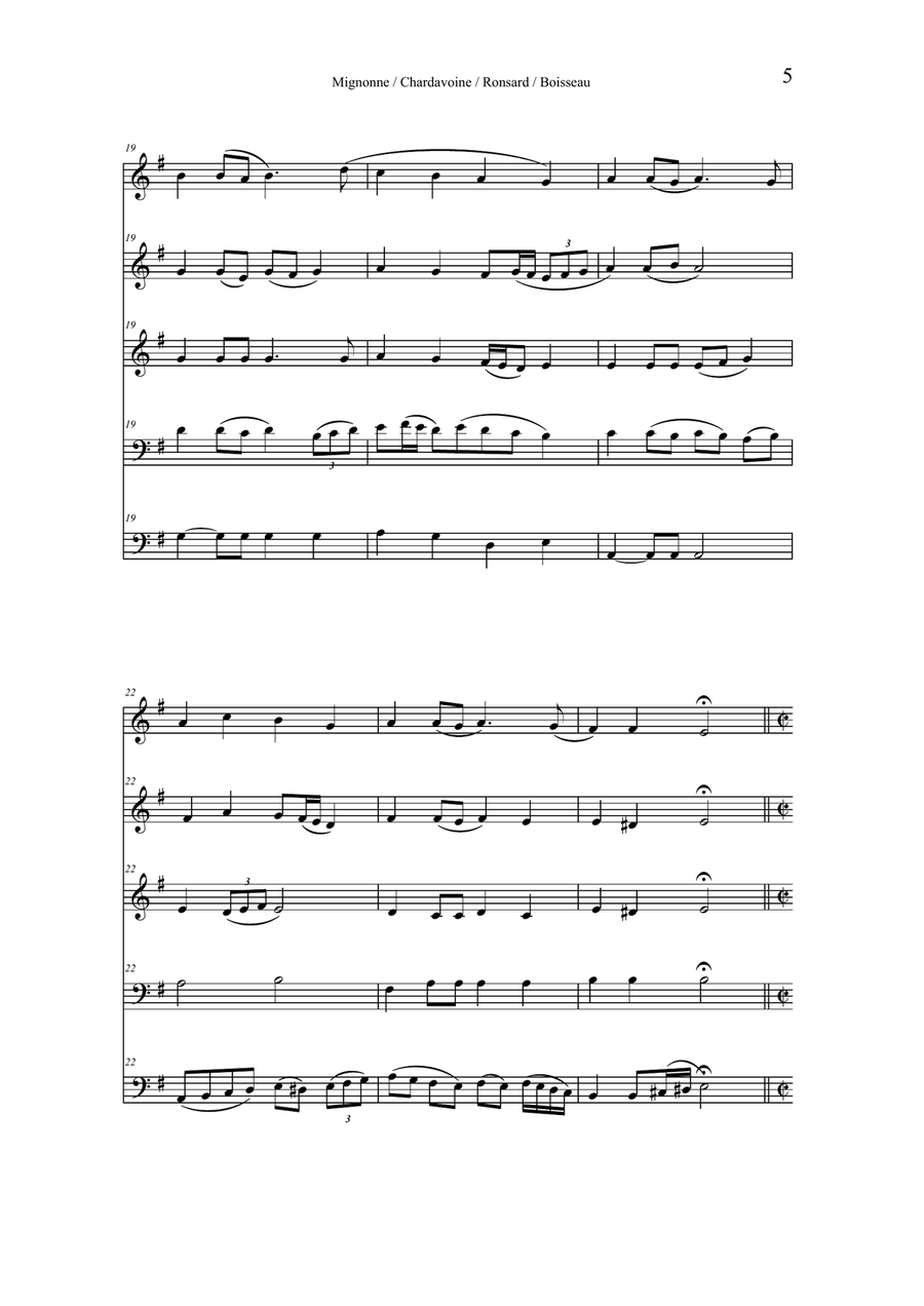 Mignonne, allons voir, version for chorus and alternating brass quintet, chorus part Divisi scores gallery preview page 5