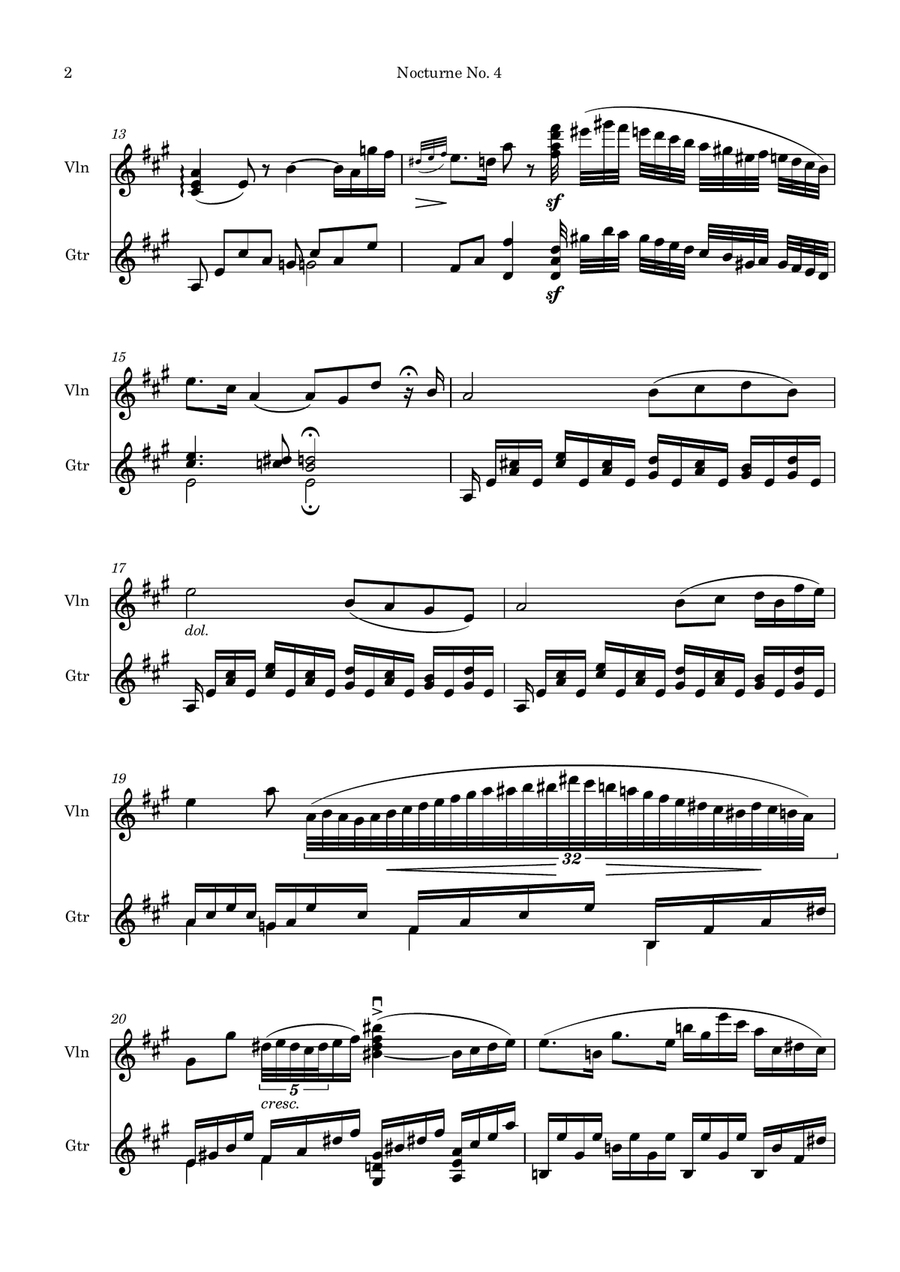 Nocturne No. 4 in A major for Violin and Guitar String Duet scores gallery preview page 2