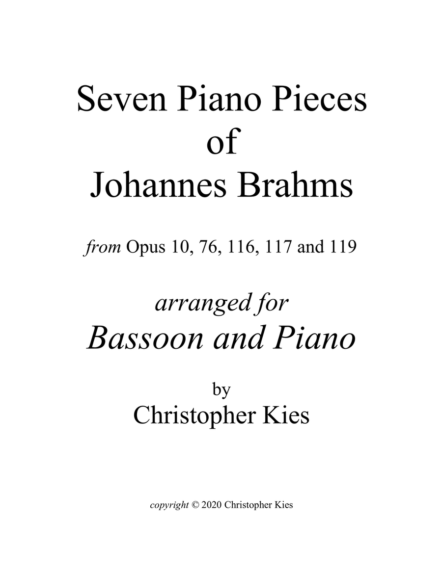 Seven Piano Pieces of Johannes Brahms arranged for bassoon and piano Chamber Music scores gallery preview page 1