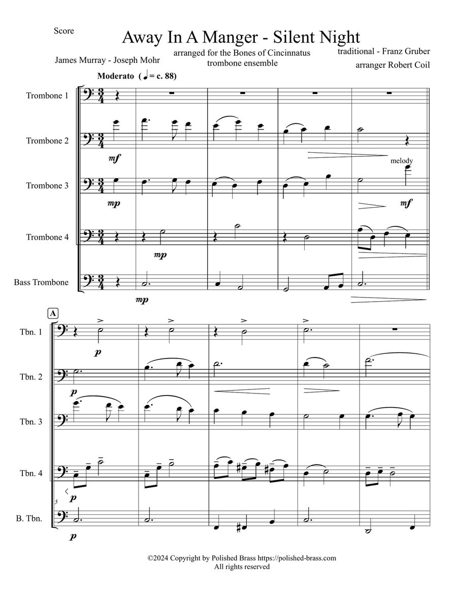 Away In A Manger - Silent Night - Trombone quintet Small Ensemble scores gallery preview page 4