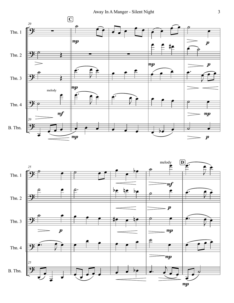 Away In A Manger - Silent Night - Trombone quintet Small Ensemble scores gallery preview page 6