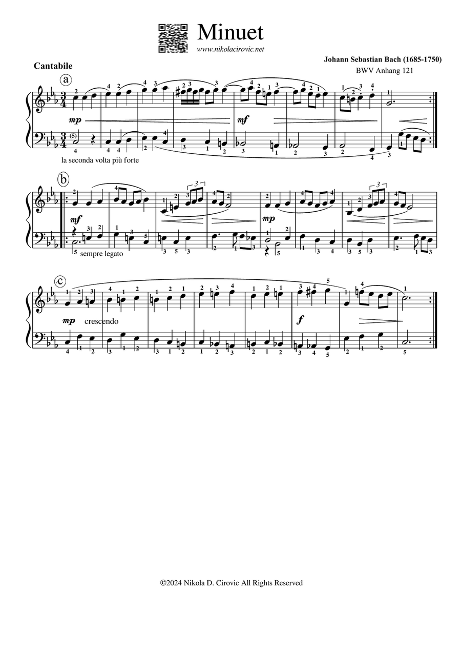 Minuet in C Minor, BWV Anh. 121 by J. S. Bach Piano Method scores gallery preview page 1