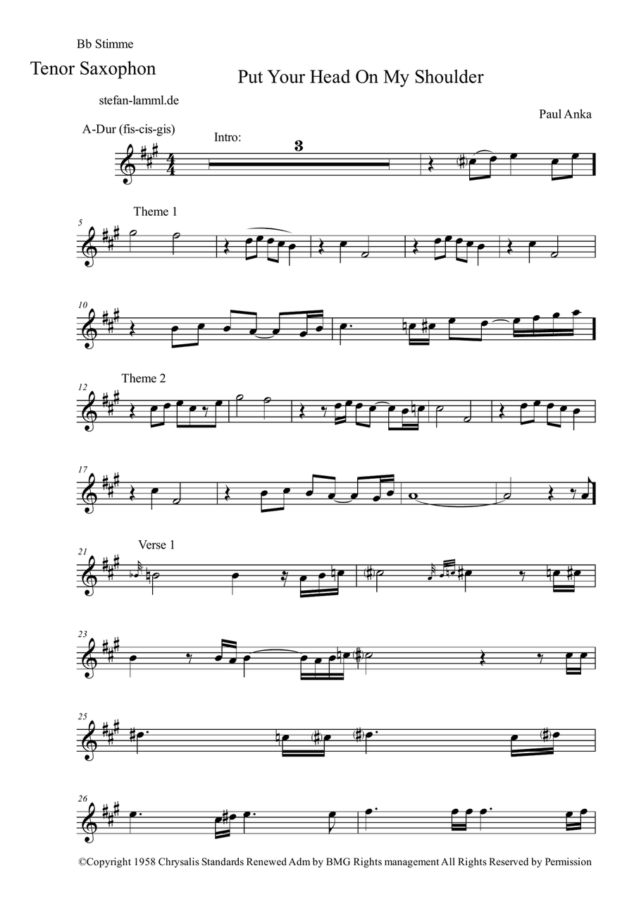Put Your Head On My Shoulder Tenor Saxophone scores gallery preview page 1
