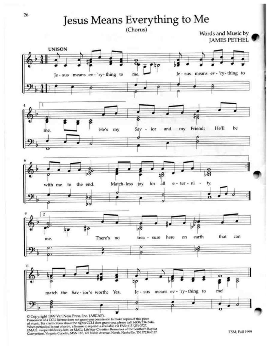 Jesus Means Everything To Me Unison Choir scores gallery preview page 1