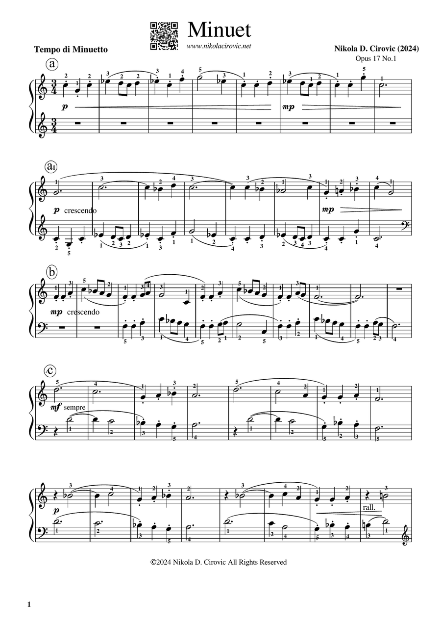 Minuet in C Minor Op.17 No.1 by N. D. Cirovic Piano Method scores gallery preview page 1