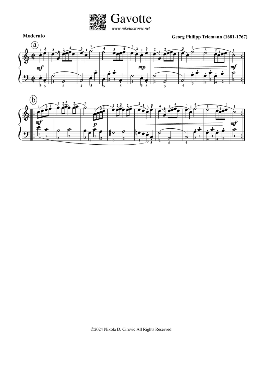 Gavotte in C Major by G. P. Telemann Piano Method scores gallery preview page 1
