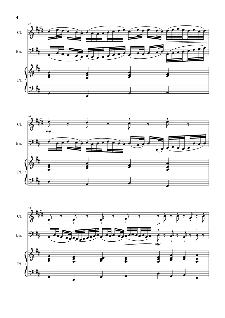 Canon in D Major, P.37; T.337. Clarinet, Bassoon and Piano. Score and Parts Woodwind Duet scores gallery preview page 4