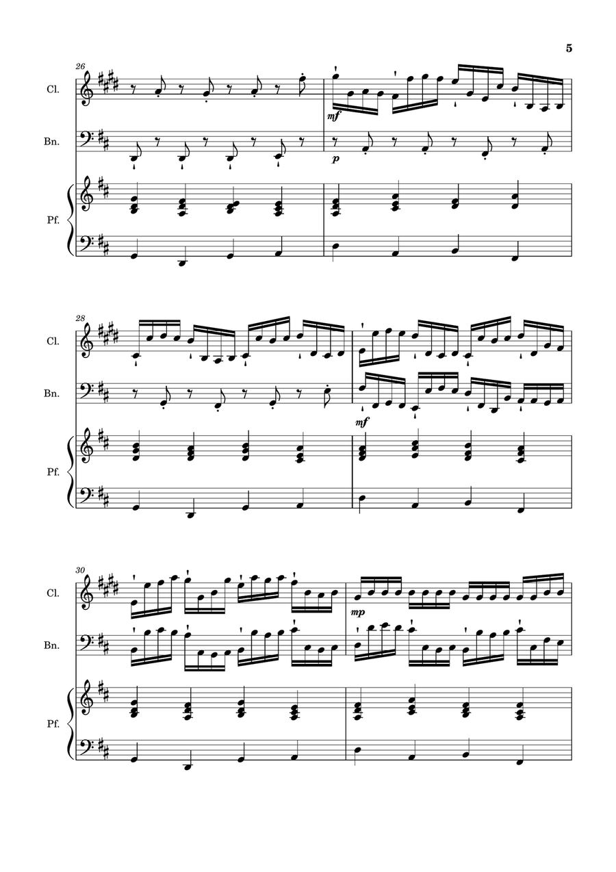 Canon in D Major, P.37; T.337. Clarinet, Bassoon and Piano. Score and Parts Woodwind Duet scores gallery preview page 5