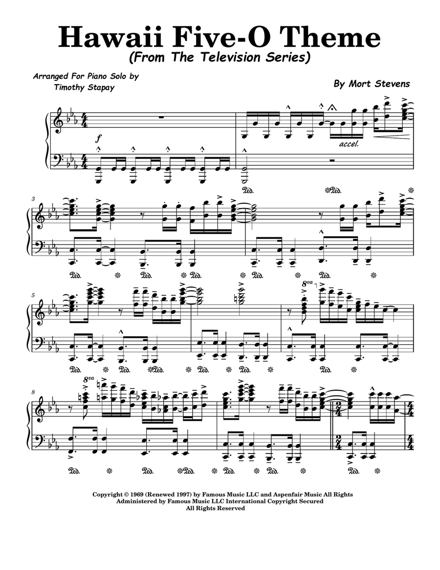 Hawaii Five-O Theme Hawaii Five-O Theme Piano Solo scores gallery preview page 1