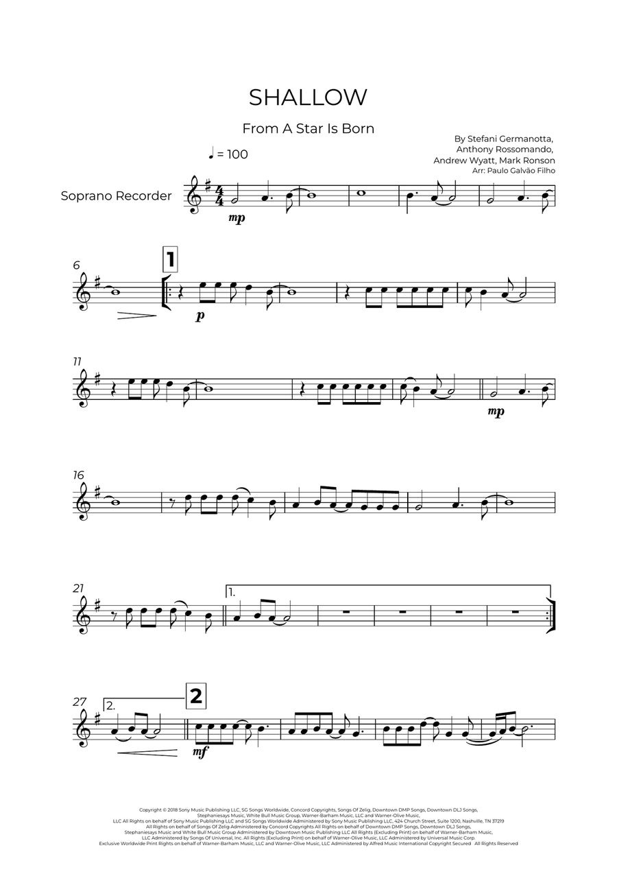Shallow Shallow Soprano Recorder scores gallery preview page 2