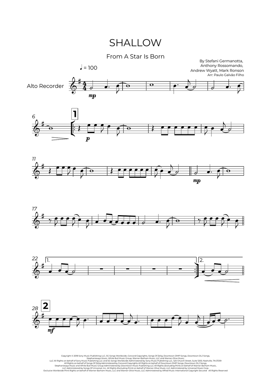 Shallow Shallow Alto Recorder scores gallery preview page 2
