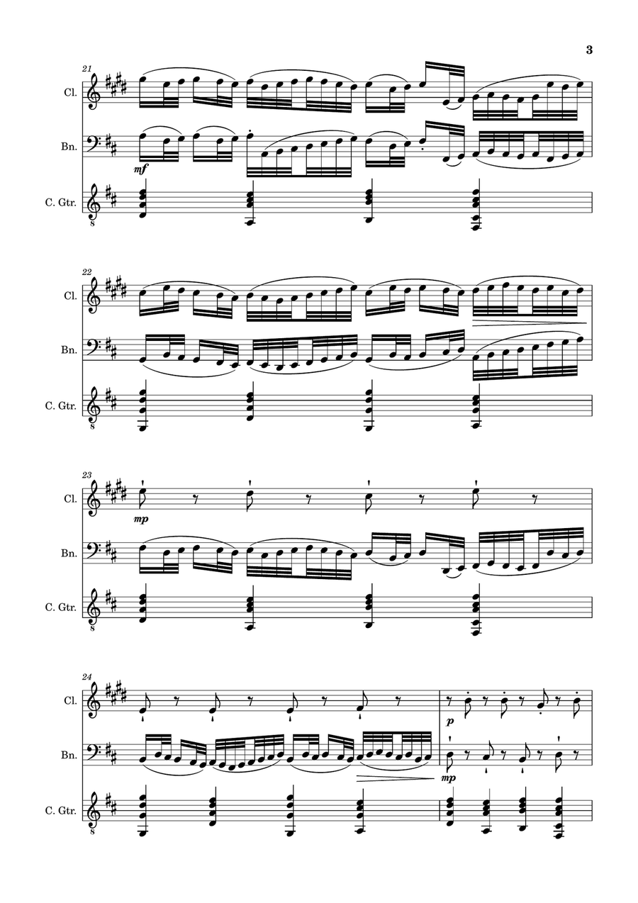 Canon in D Major, P.37; T.337. Clarinet, Bassoon and Guitar. Score and Parts Chamber Music scores gallery preview page 3