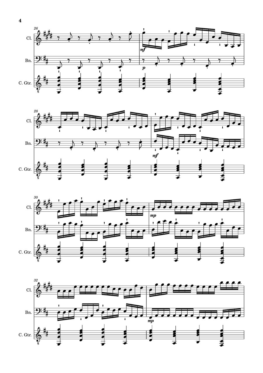 Canon in D Major, P.37; T.337. Clarinet, Bassoon and Guitar. Score and Parts Chamber Music scores gallery preview page 4