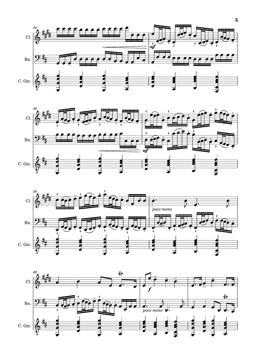 Canon in D Major, P.37; T.337. Clarinet, Bassoon and Guitar. Score and Parts Chamber Music scores gallery preview page 5