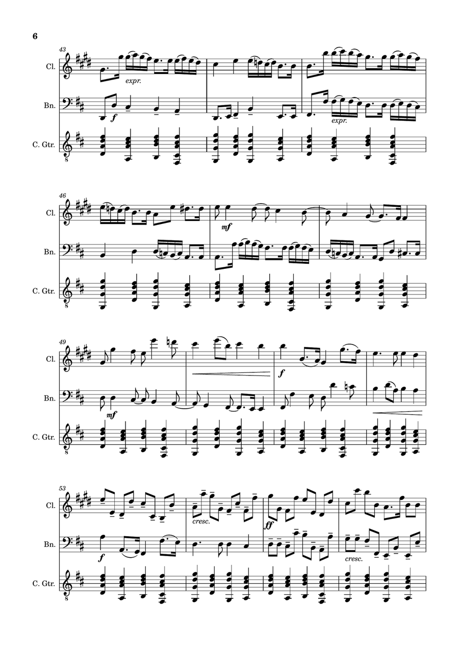 Canon in D Major, P.37; T.337. Clarinet, Bassoon and Guitar. Score and Parts Chamber Music scores gallery preview page 6