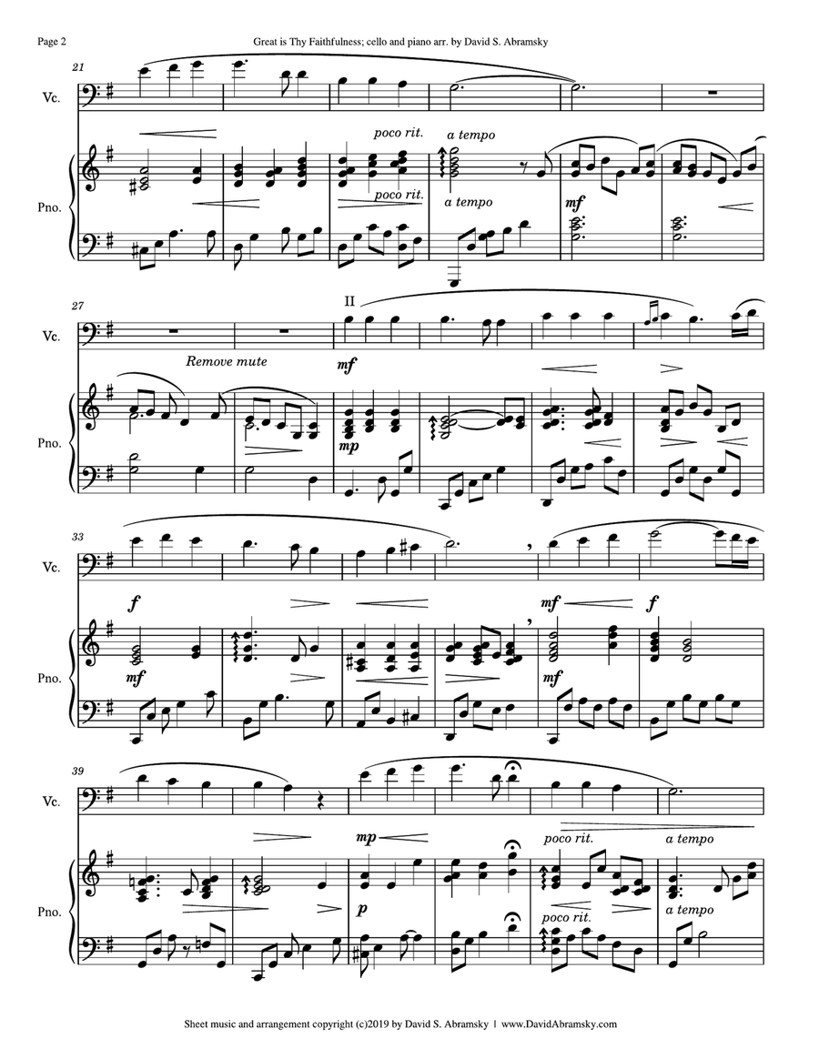 Great Is Thy Faithfulness (arr. for Cello & Piano by David S. Abramsky) Piano scores gallery preview page 2