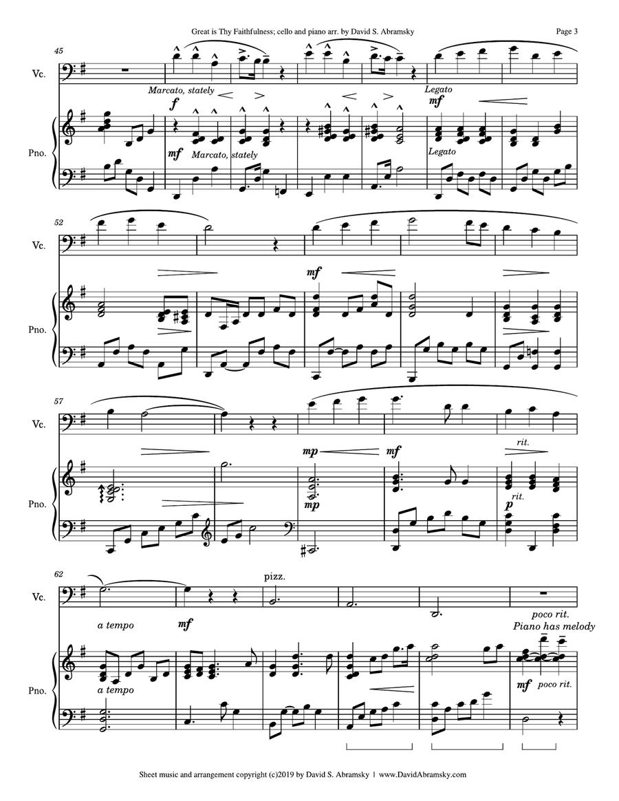 Great Is Thy Faithfulness (arr. for Cello & Piano by David S. Abramsky) Piano scores gallery preview page 3