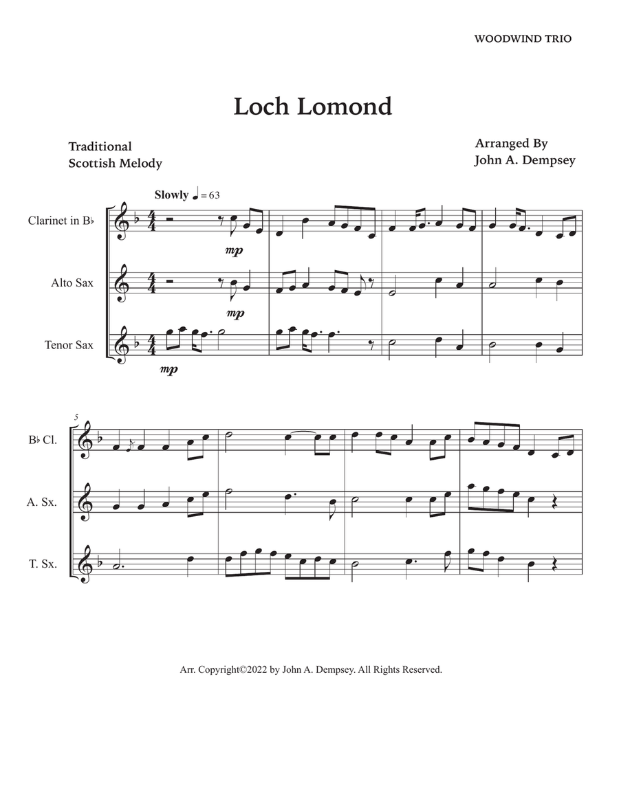 Loch Lomond (Woodwind Trio): Clarinet, Alto Sax and Tenor Sax Woodwind Trio scores gallery preview page 5