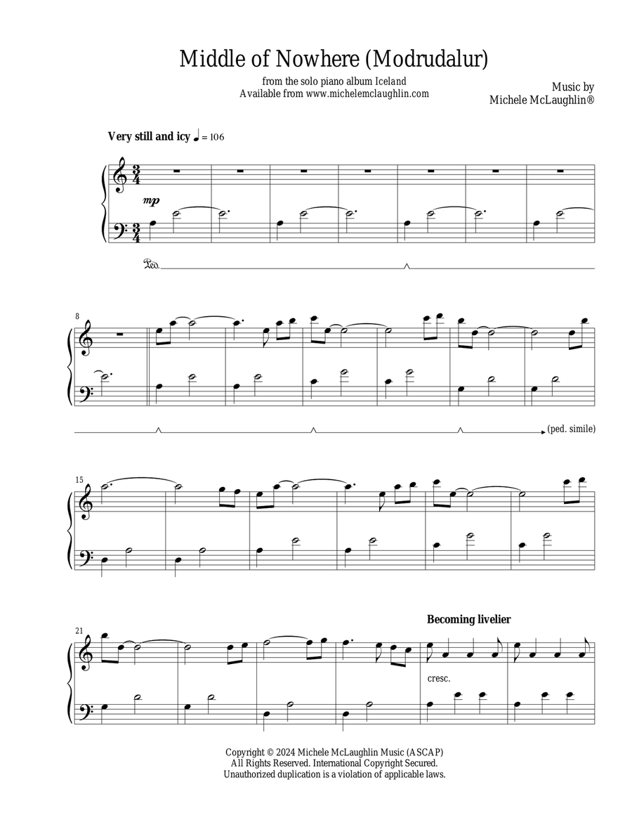 Middle of Nowhere (Modrudalur) Piano Solo scores gallery preview page 1