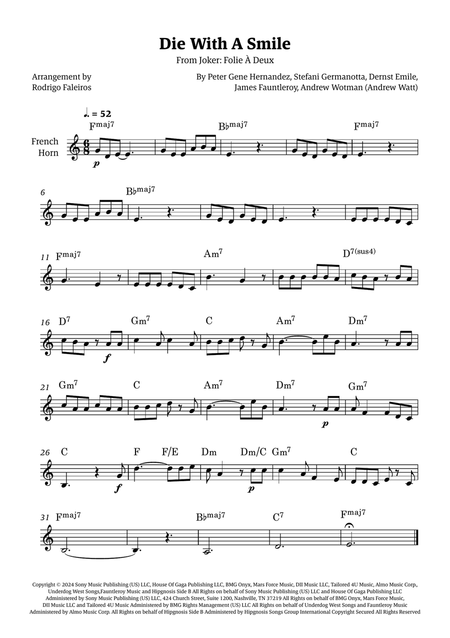 Die With A Smile Die With A Smile Horn Solo scores gallery preview page 1