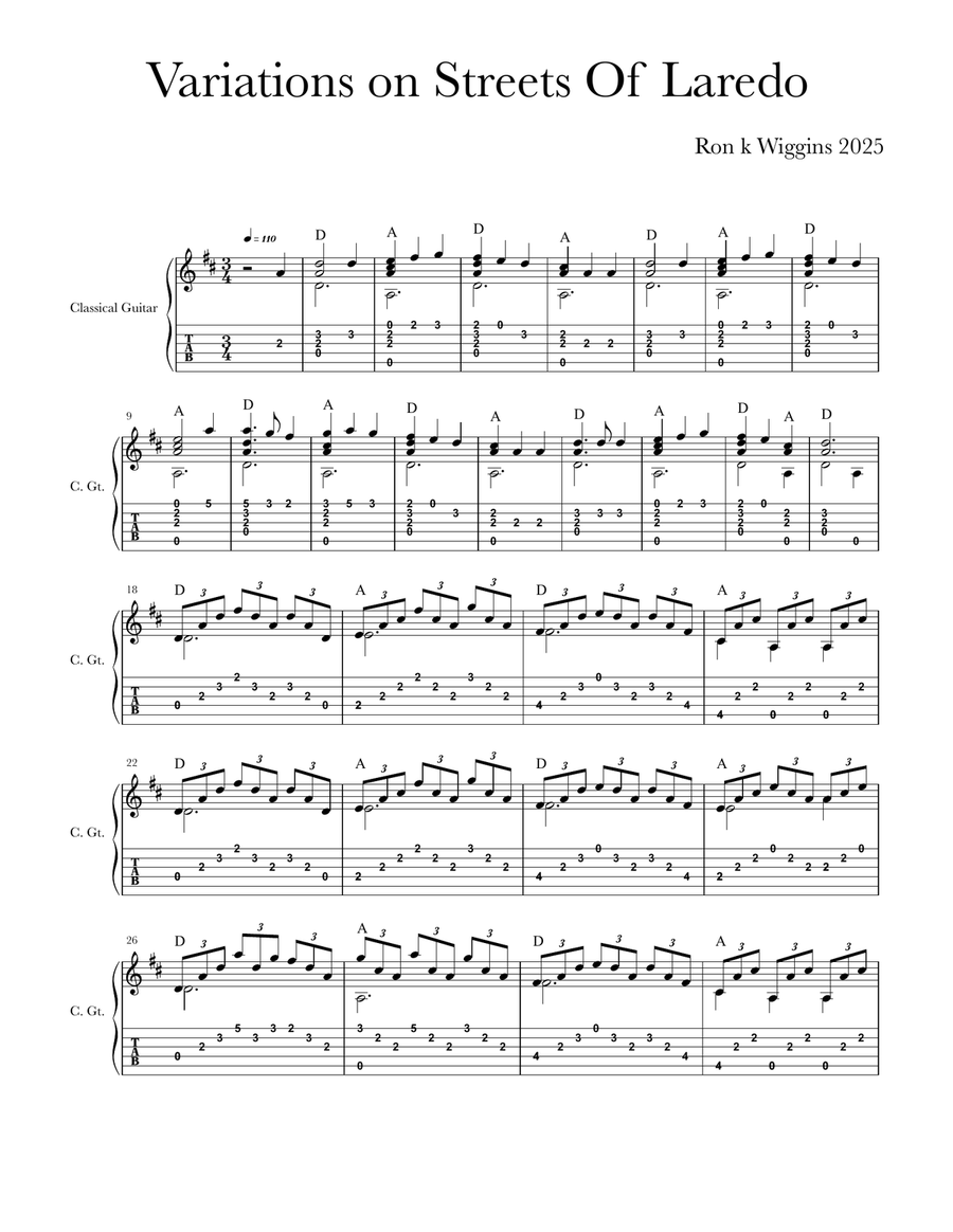 Variations on Streets of Laredo Acoustic Guitar scores gallery preview page 1