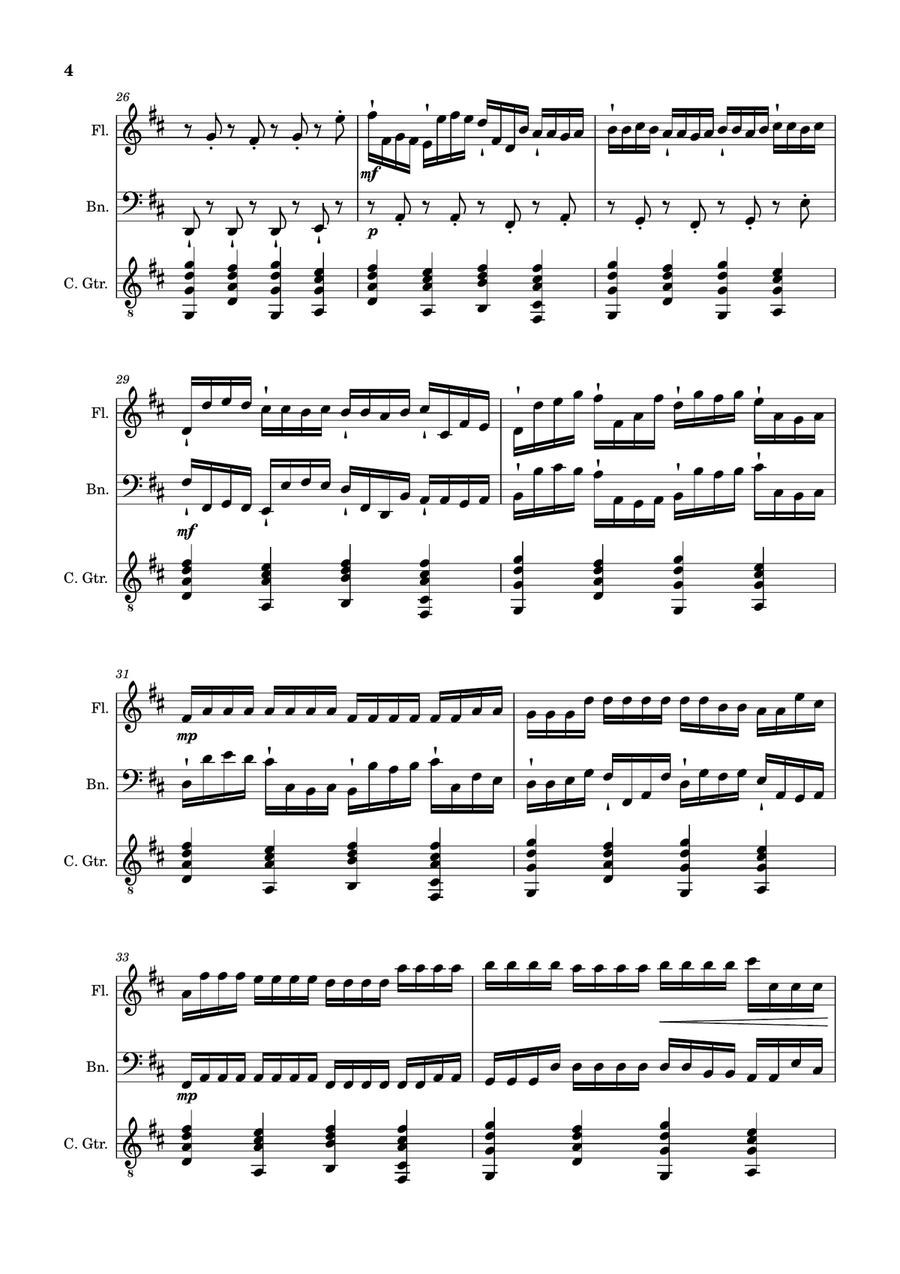 Canon in D Major, P.37; T.337. Flute, Bassoon and Guitar. Score and Parts Chamber Music scores gallery preview page 4