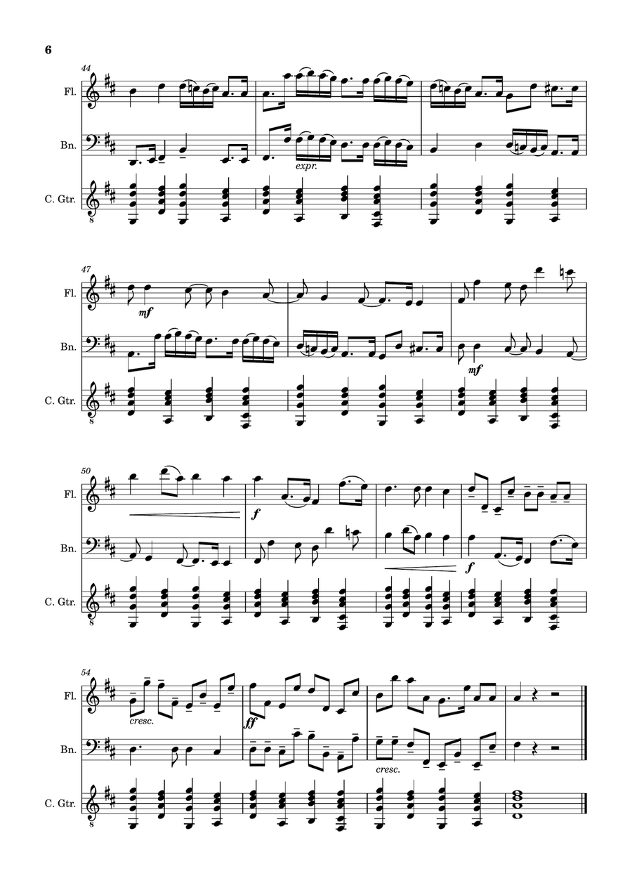 Canon in D Major, P.37; T.337. Flute, Bassoon and Guitar. Score and Parts Chamber Music scores gallery preview page 6