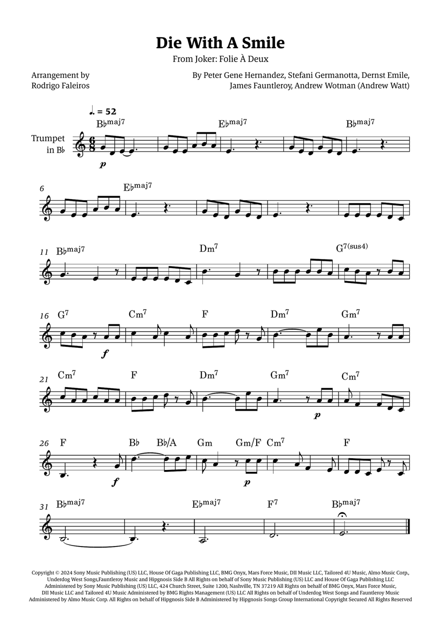 Die With A Smile B-Flat Trumpet scores gallery preview page 1
