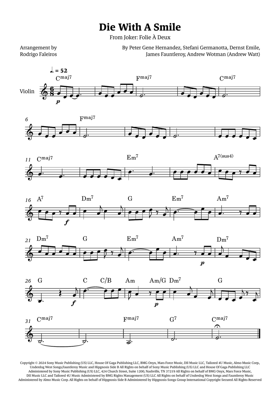 Die With A Smile Die With A Smile Violin Solo scores gallery preview page 1