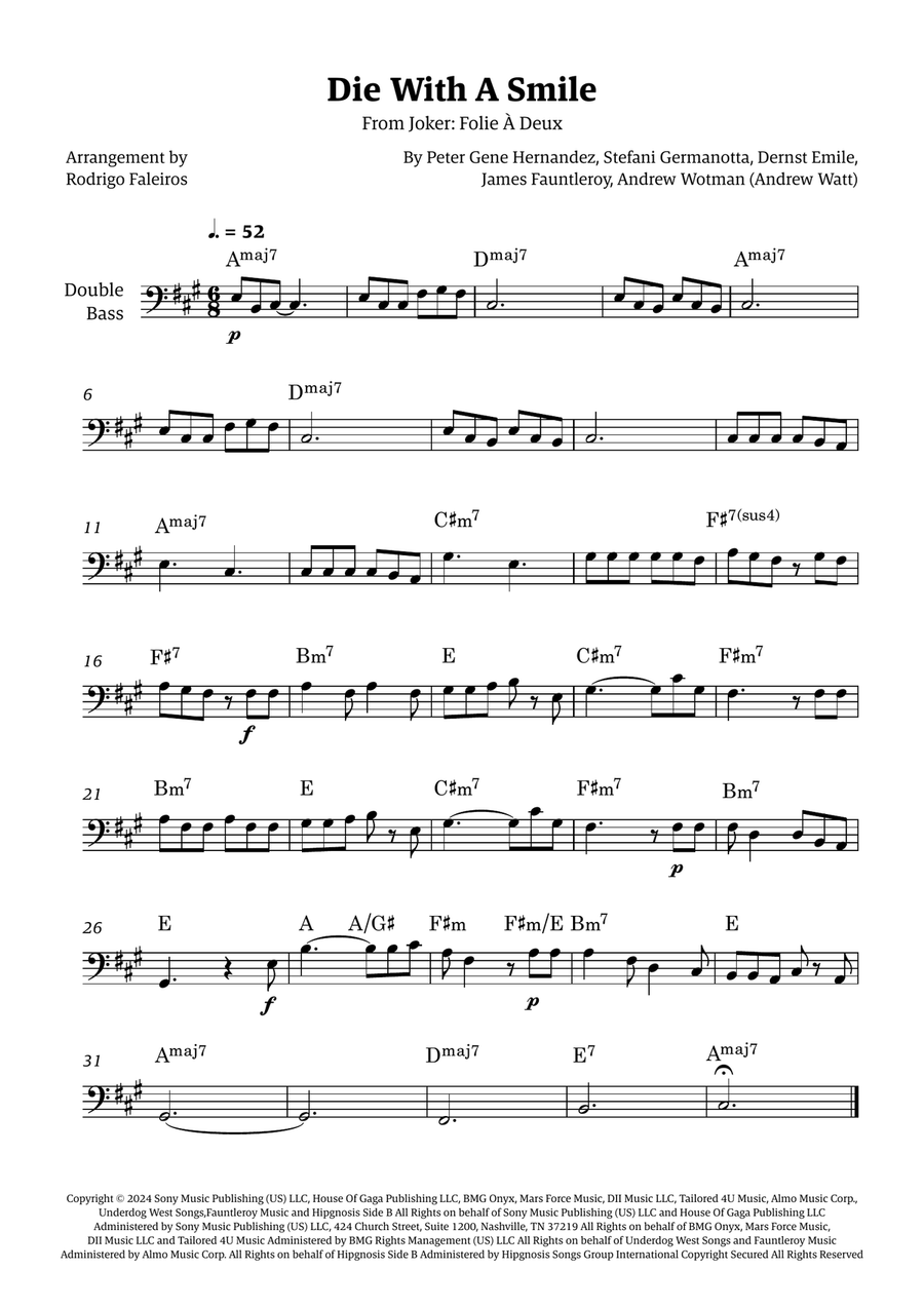 Die With A Smile Die With A Smile Double Bass scores gallery preview page 1