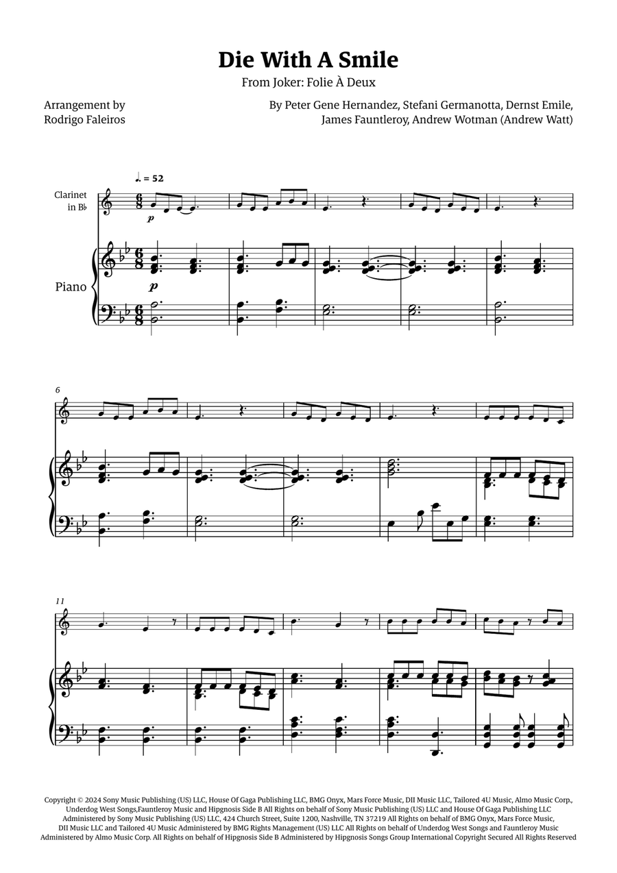 Die With A Smile Die With A Smile B-Flat Clarinet scores gallery preview page 1
