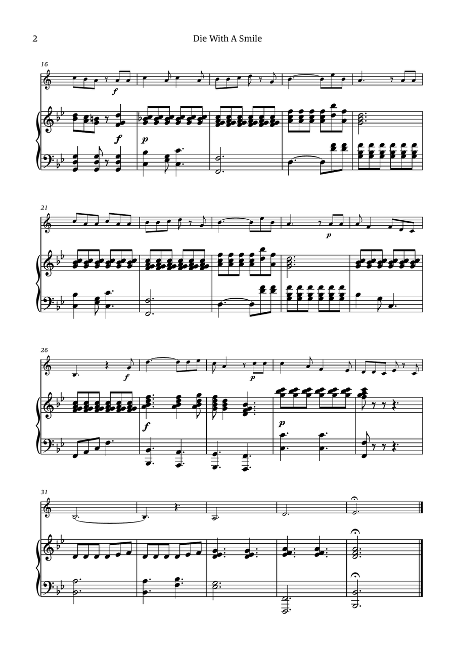 Die With A Smile Die With A Smile B-Flat Clarinet scores gallery preview page 2