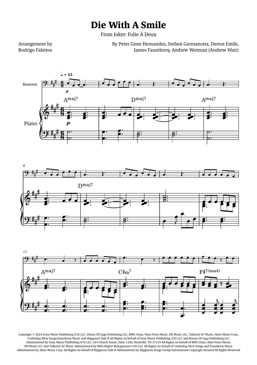 Die With A Smile Die With A Smile Bassoon scores gallery preview page 1
