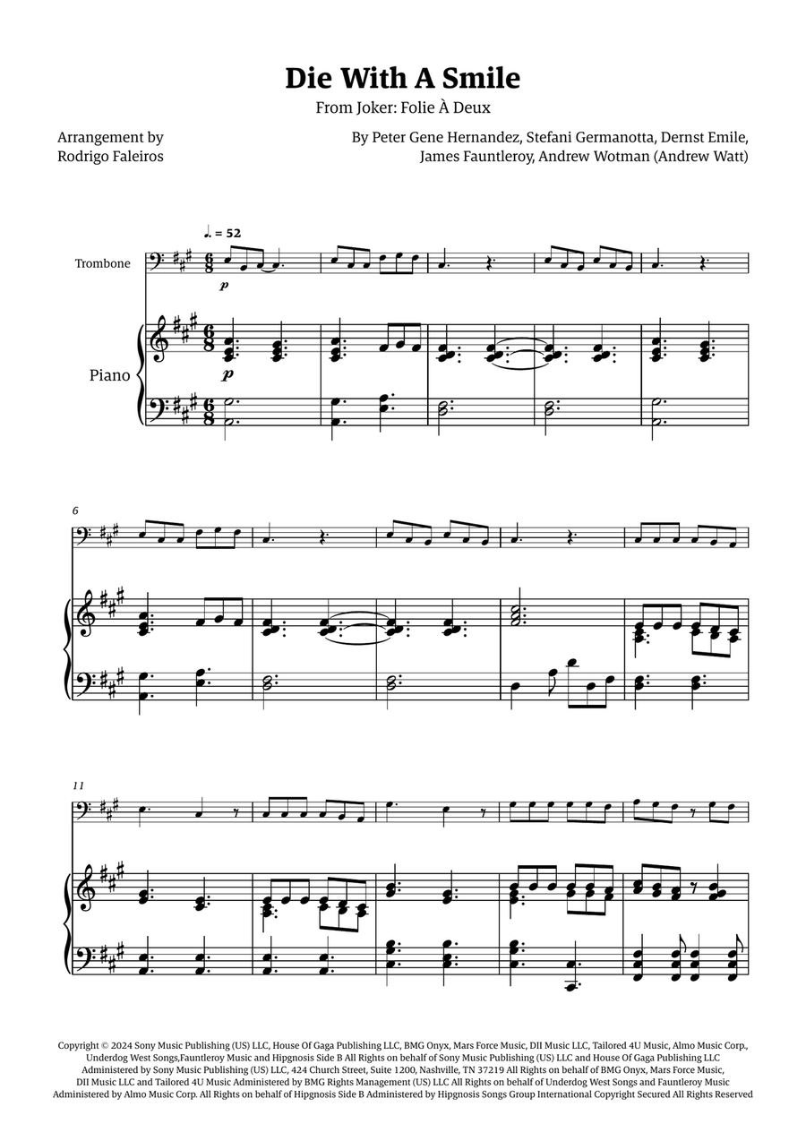 Die With A Smile Die With A Smile Easy Piano scores gallery preview page 1