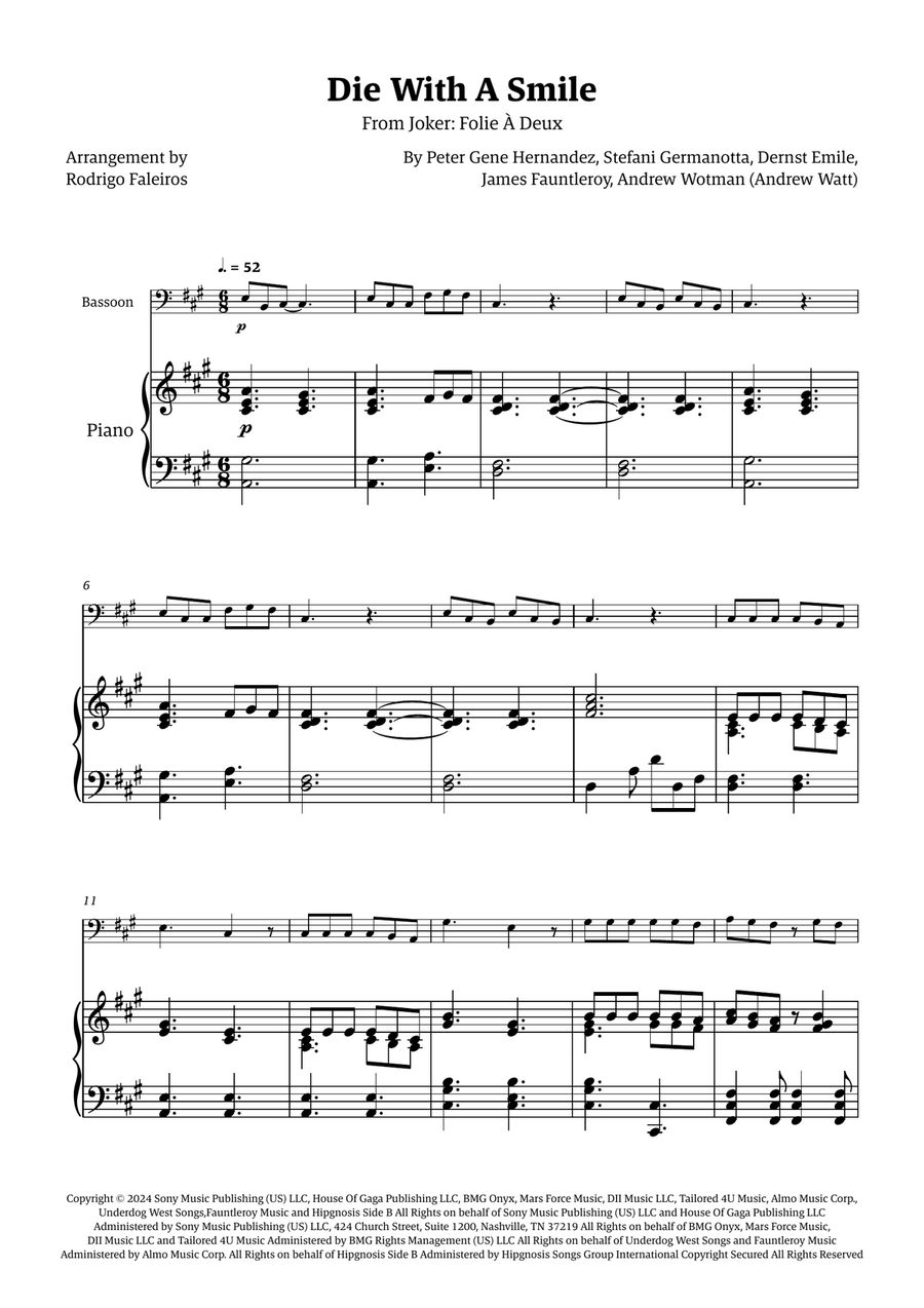 Die With A Smile Die With A Smile Bassoon scores gallery preview page 1