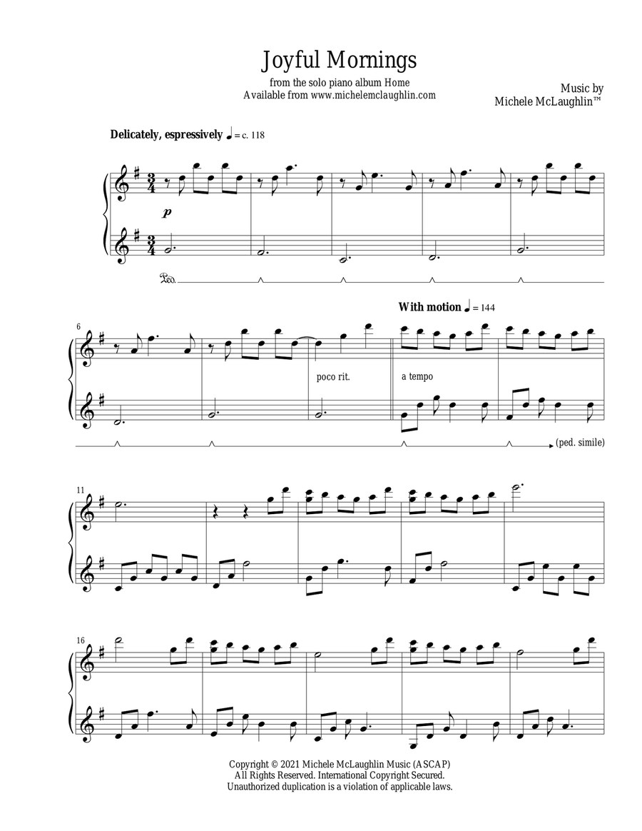 Joyful Mornings Piano Solo scores gallery preview page 1