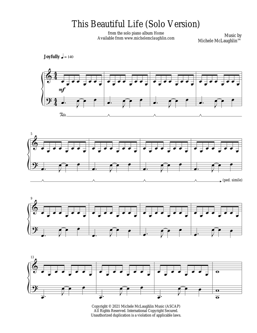 This Beautiful Life (Solo Version) Piano Solo scores gallery preview page 1