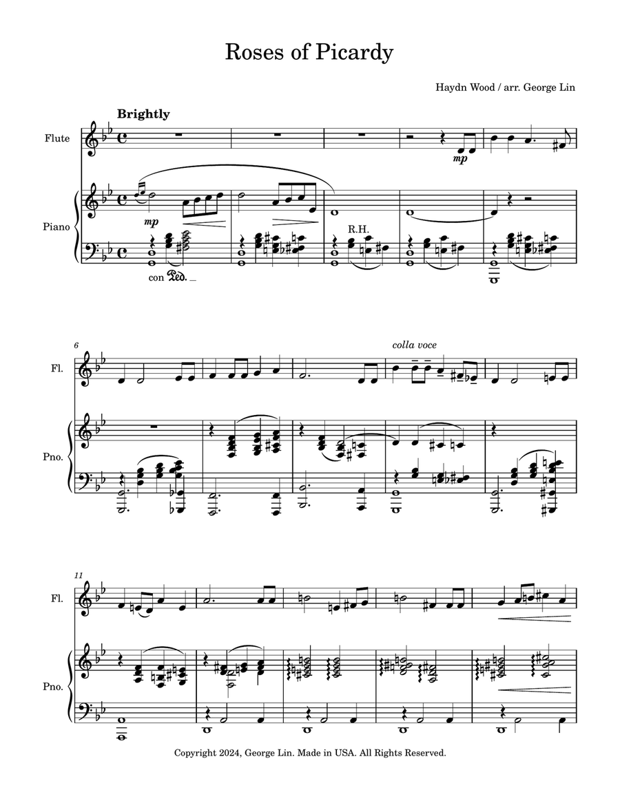Roses of Picardy (Haydn Wood) - Flute Solo with Piano Accompaniment Flute Solo scores gallery preview page 1