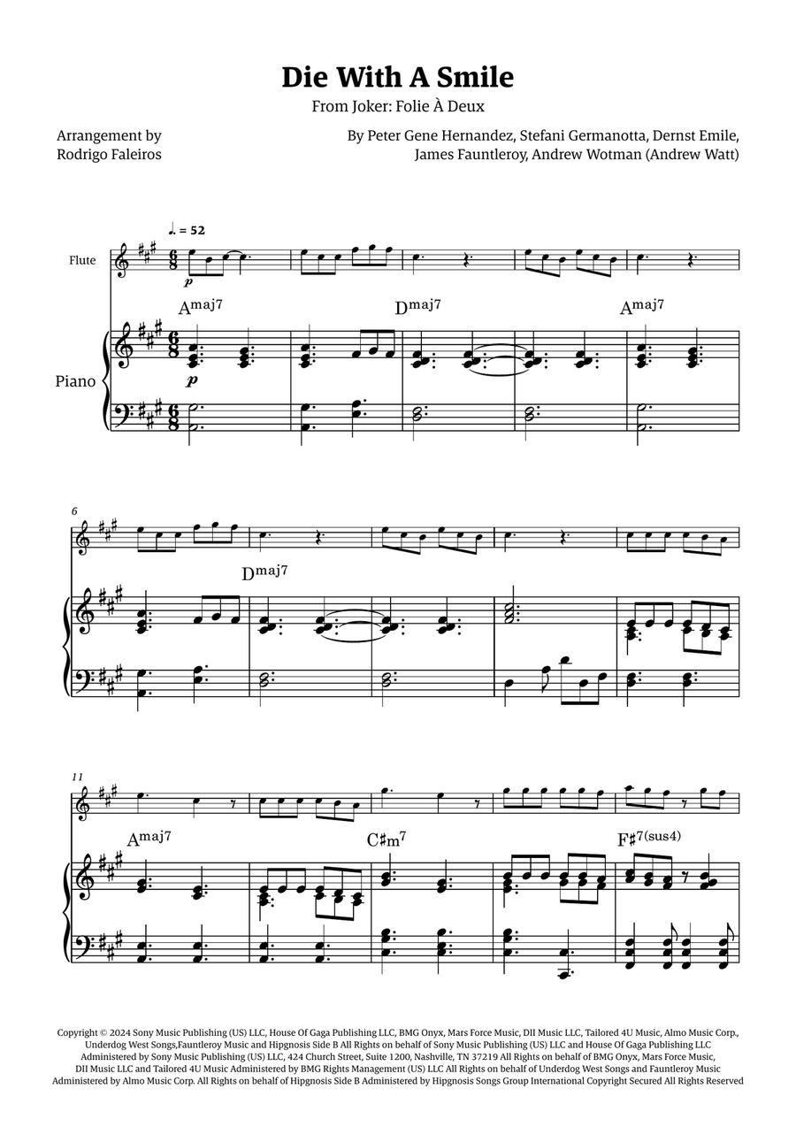 Die With A Smile Die With A Smile Flute Solo scores gallery preview page 1