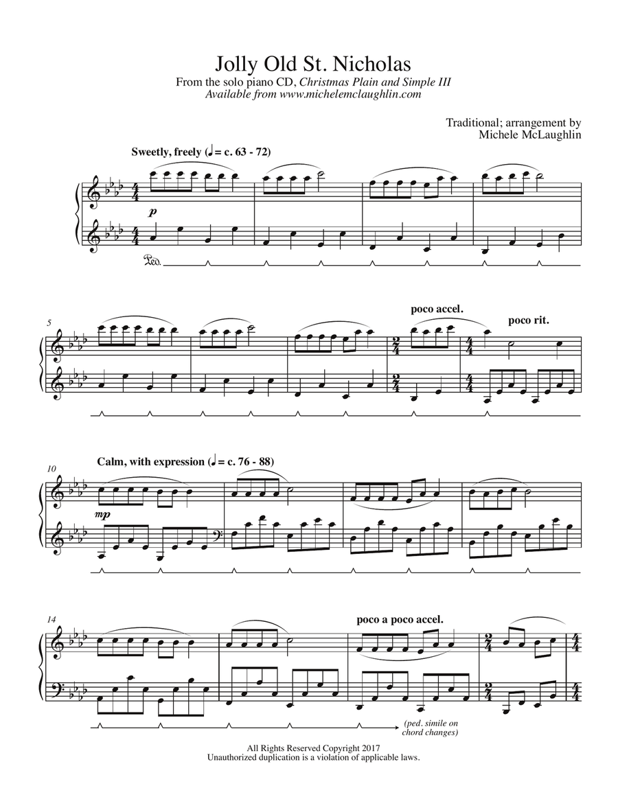 Jolly Old Saint Nicholas Jolly Old Saint Nicholas Piano Solo scores gallery preview page 1