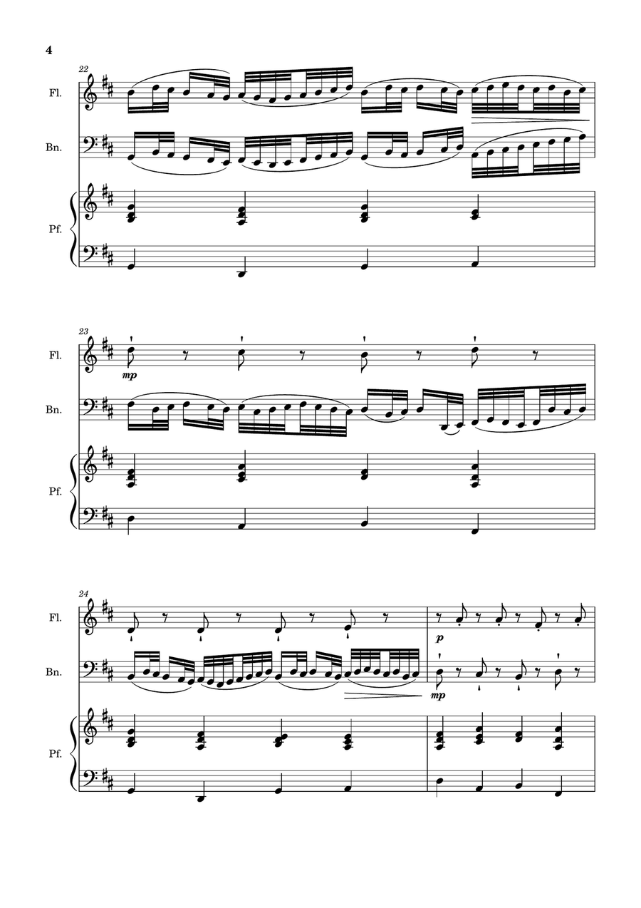 Canon in D Major, P.37; T.337. Flute, Bassoon and Piano. Score and Parts Woodwind Duet scores gallery preview page 4
