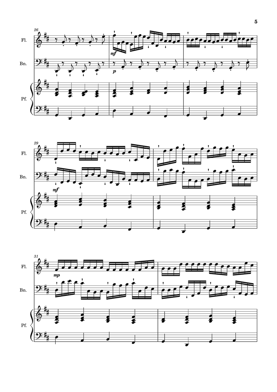 Canon in D Major, P.37; T.337. Flute, Bassoon and Piano. Score and Parts Woodwind Duet scores gallery preview page 5