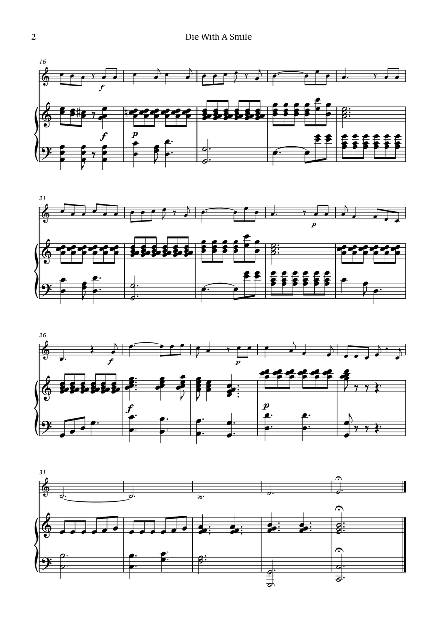 Die With A Smile Violin Solo scores gallery preview page 2