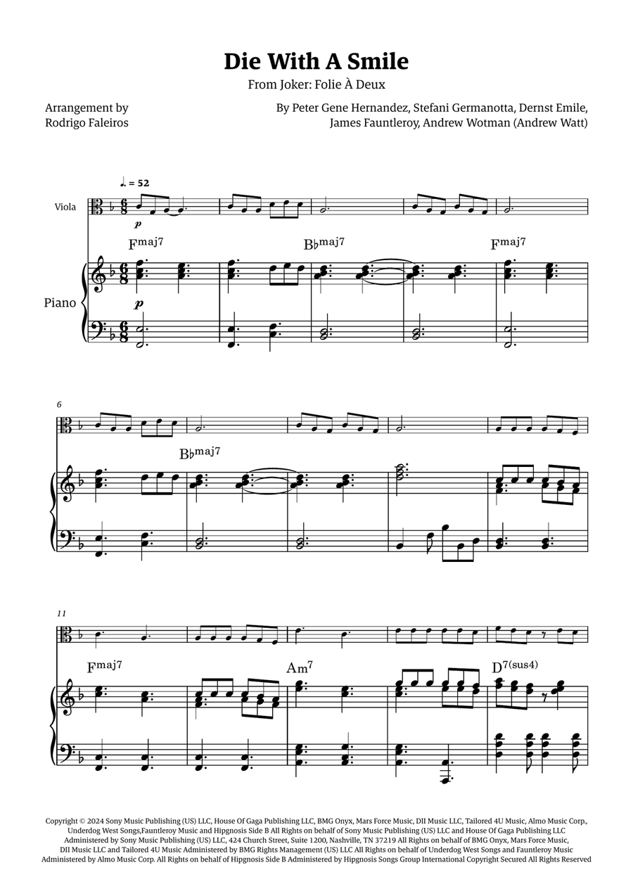 Die With A Smile Viola scores gallery preview page 1
