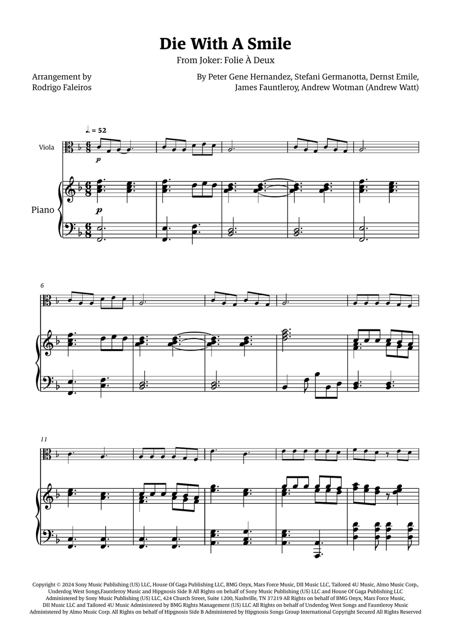 Die With A Smile Viola scores gallery preview page 1