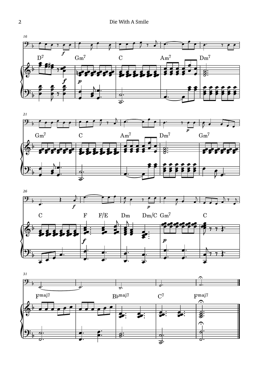 Die With A Smile Piano scores gallery preview page 2