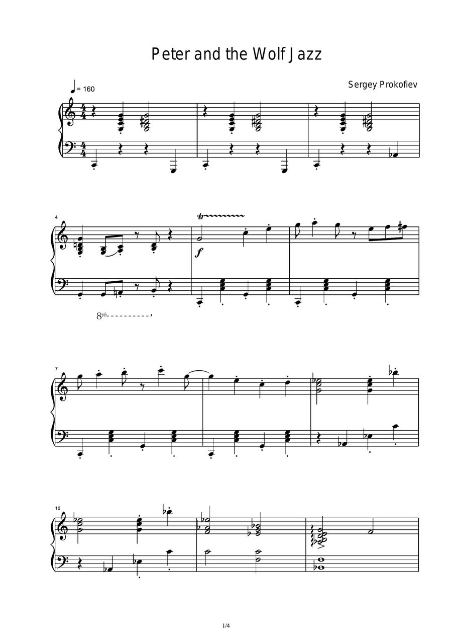 Peter and the Wolf Jazz - Sergey Prokofiev Piano Solo scores gallery preview page 1