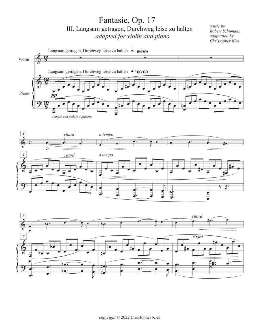 Fantasie Opus 17, III. by Robert Schumann, arranged for violin and piano Chamber Music scores gallery preview page 2