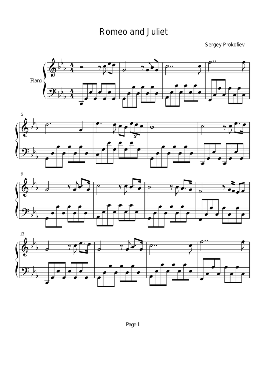 Romeo and Juliet - Sergey Prokofiev Piano Solo scores gallery preview page 1