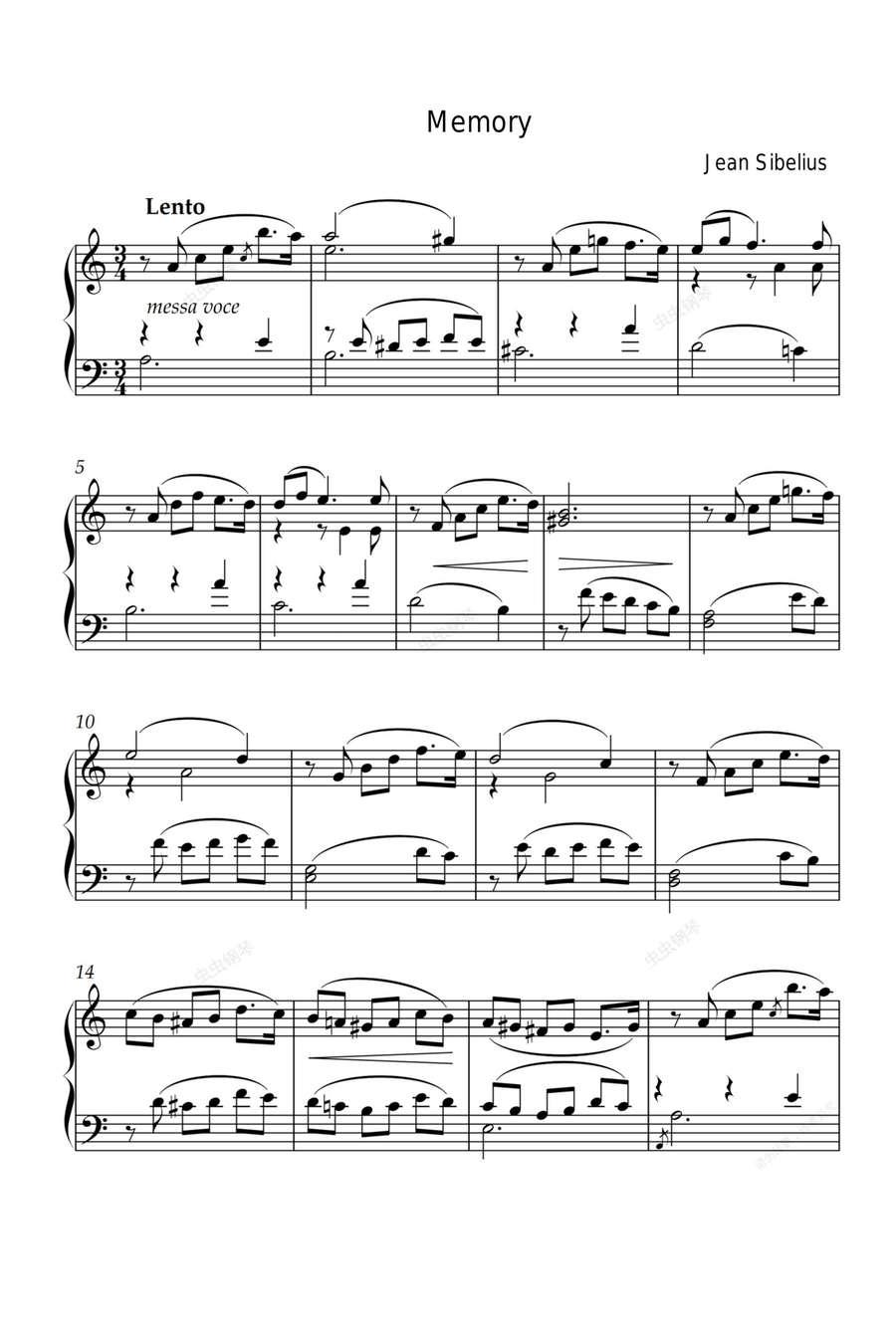 Memory - Jean Sibelius Memory - Jean Sibelius Piano Solo scores gallery preview page 1